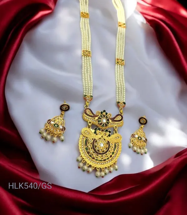 Balaji_Gold_Golden_Traditional_Multi_Colour_Minakari_Multi_Strand_Pearls_Long_Necklace_Earring_Set_For_Women