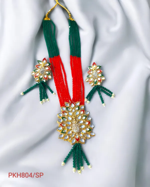 Red_&_Green_Traditional_Multi_Colour_Minakari_Multi_Strand_Pearls_Long_Necklace_Earring_Set_For_Women