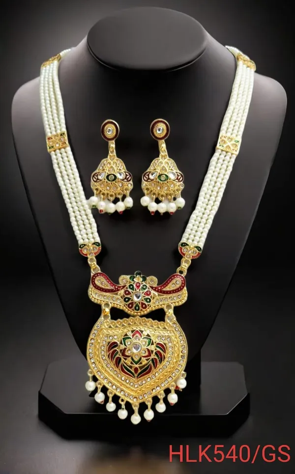 Balaji_Gold_Rajasthani_Golden_Traditional_Multi_Colour_Minakari_Multi_Strand_Pearls_Long_Necklace_Earring_Set_For_Women