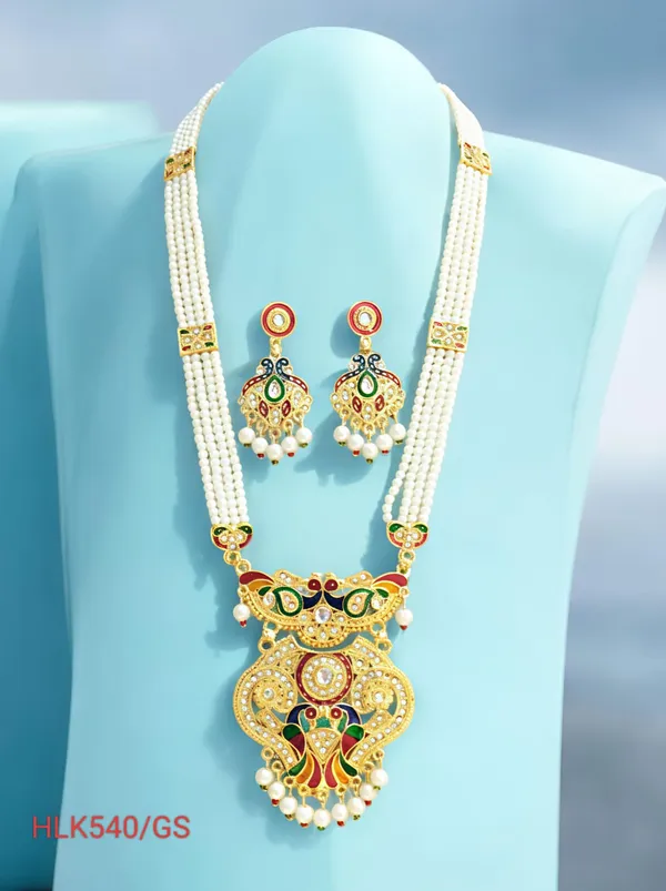 Balaji_Gold_Multicolour_Traditional_Multi_Colour_Minakari_Multi_Strand_Pearls_Long_Necklace_Earring_Set_For_Women