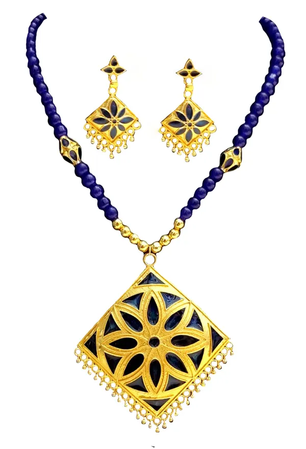 Assamese_Traditional_Blue_Ball_Moni_Tassel_Jewellery_Set