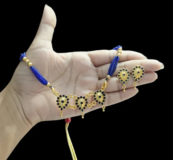 Assamese_Traditional_Blue_Dugdugi_Golpata_With_Tassel_Jewellery_Set