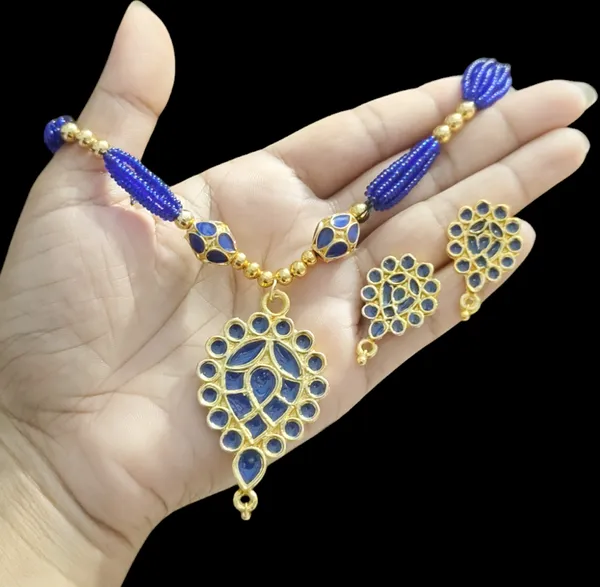 Assamese_Traditional_Blue_Dugdugi_Monimala_Tassel_Jewellery_Set