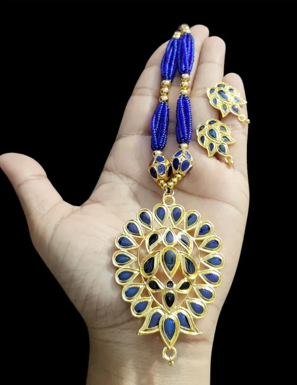 Assamese_Traditional_Blue_Meenakari_Dugdugi_Monimala_Tassel_Jewellery_Set_694