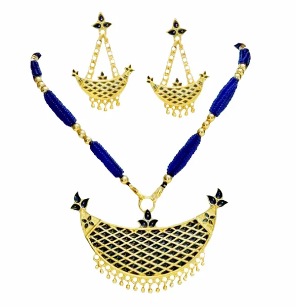 Assamese_Traditional_Blue_Meenakari_Junbiri_Jewellery_Set