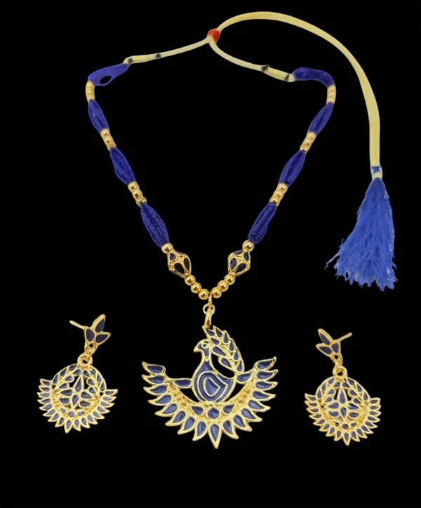 Assamese_Traditional_Blue_Meenakari_Mayur_Design_Ball_Tassel_Jewellery_Set