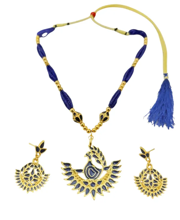 Assamese_Traditional_Blue_Meenakari_Mayur_Design_Ball_Tassel_Jewellery_Set