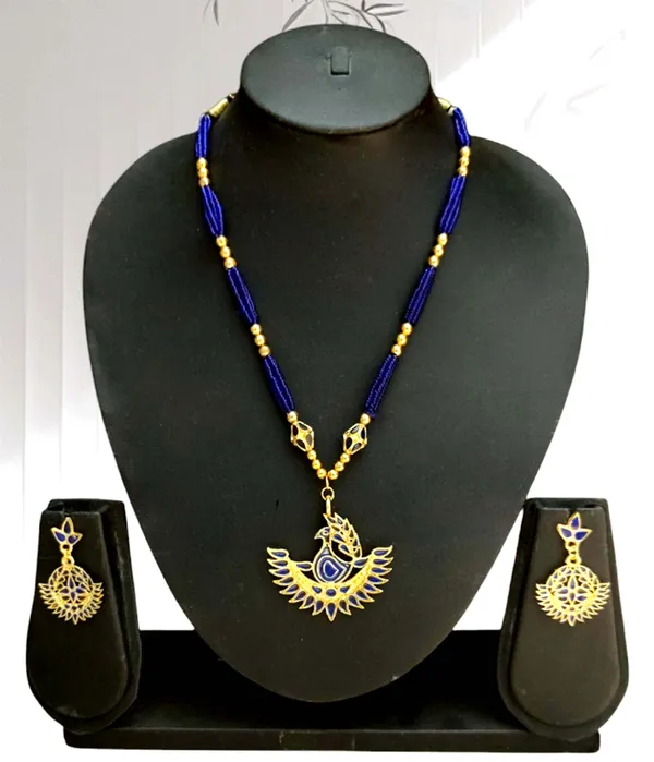 Assamese_Traditional_Blue_Meenakari_Mayur_Design_Ball_Tassel_Jewellery_Set
