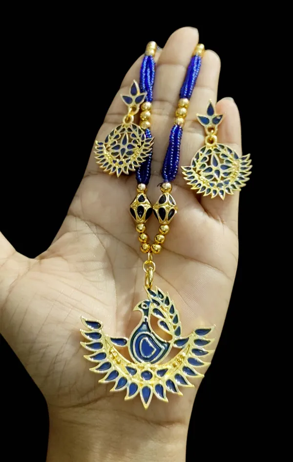 Assamese_Traditional_Blue_Meenakari_Mayur_Design_Ball_Tassel_Jewellery_Set