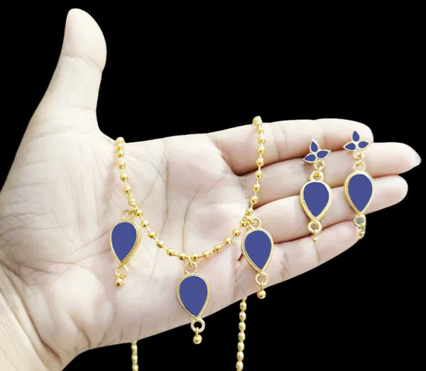 Assamese_Traditional_Blue_Meenakari_Golpata_3_Locket_Chain_Jewellery_Set