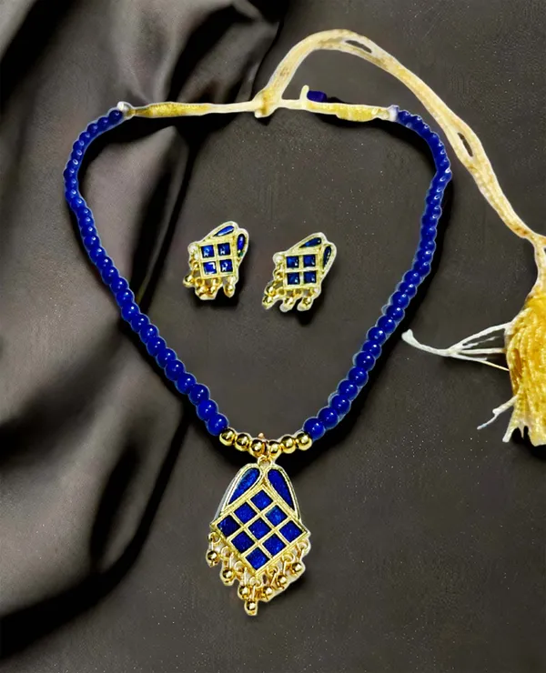 Assamese_Traditional_Blue_Square_Mini_Tassel_Jewellery_Set