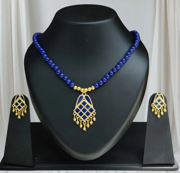 Assamese_Traditional_Blue_Square_Mini_Tassel_Jewellery_Set