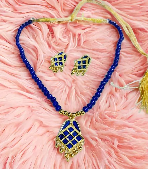 Assamese_Traditional_Blue_Square_Mini_Tassel_Jewellery_Set