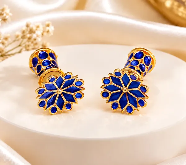 BG_GOLD_Assamese_Traditional_Blue_Thuriya_Copper_Stud_Earring_