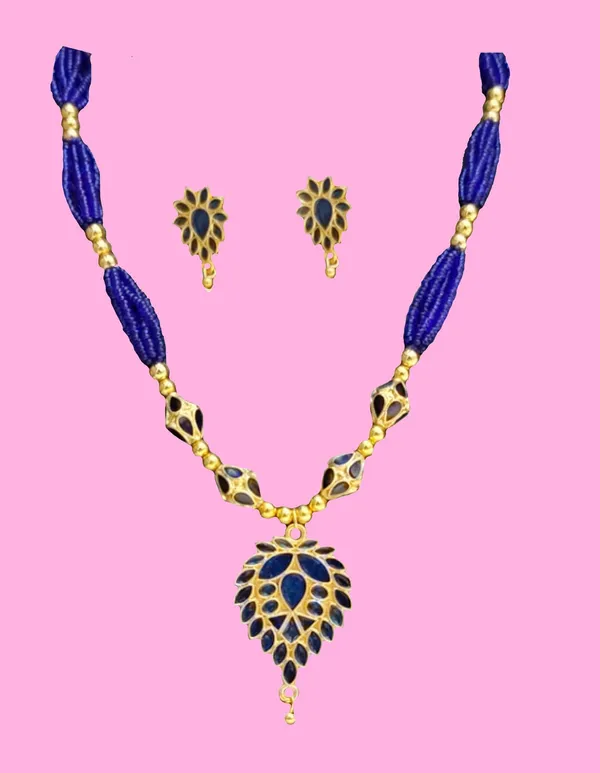 Assamese_Traditional_Blue_Meenakari_Dugdugi_4_Ball_Monimala_Tassel_Jewellery_Set