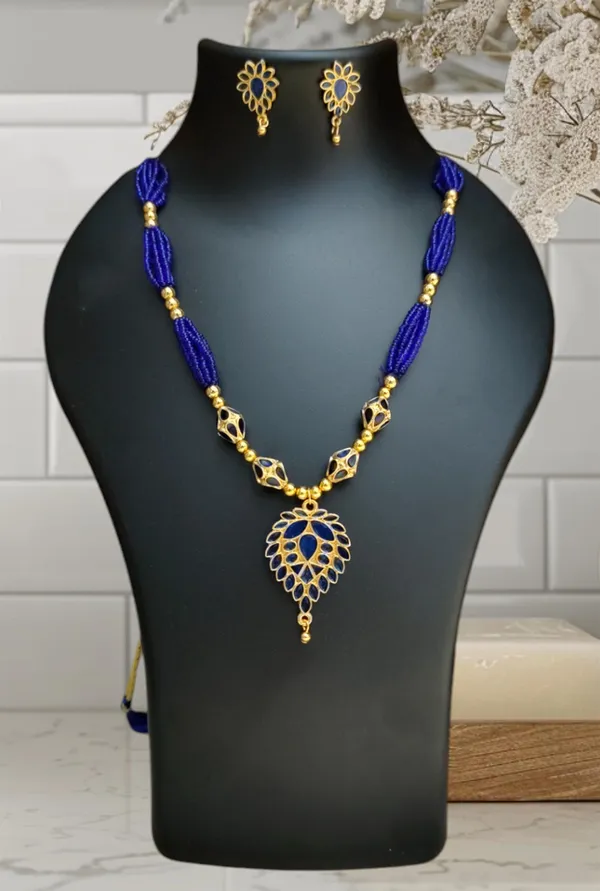 Assamese_Traditional_Blue_Meenakari_Dugdugi_4_Ball_Monimala_Tassel_Jewellery_Set