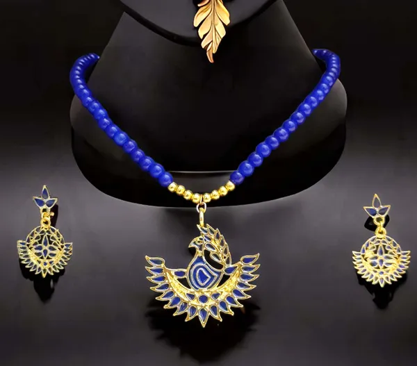 Assamese_Traditional_Blue_Meenakari_Mayur_Design_Monitassel_Jewellery_Set