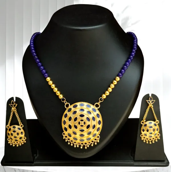 Assamese_Traditional_Copper_Based_Blue_Japi_Moni_Tassel_Jewellery_Set