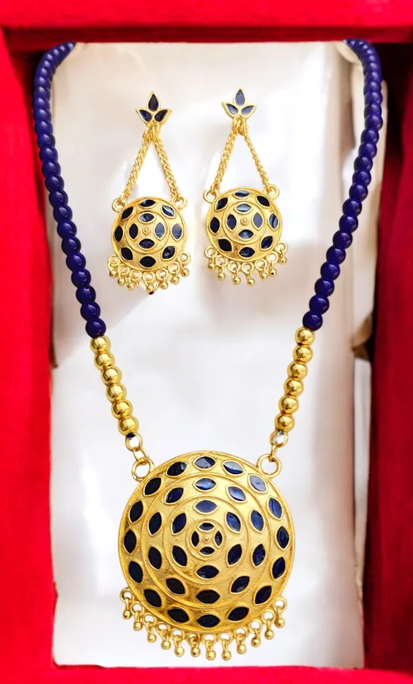 Assamese_Traditional_Copper_Based_Blue_Japi_Moni_Tassel_Jewellery_Set