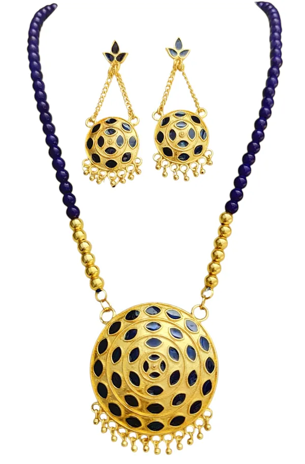 Assamese_Traditional_Copper_Based_Blue_Japi_Moni_Tassel_Jewellery_Set