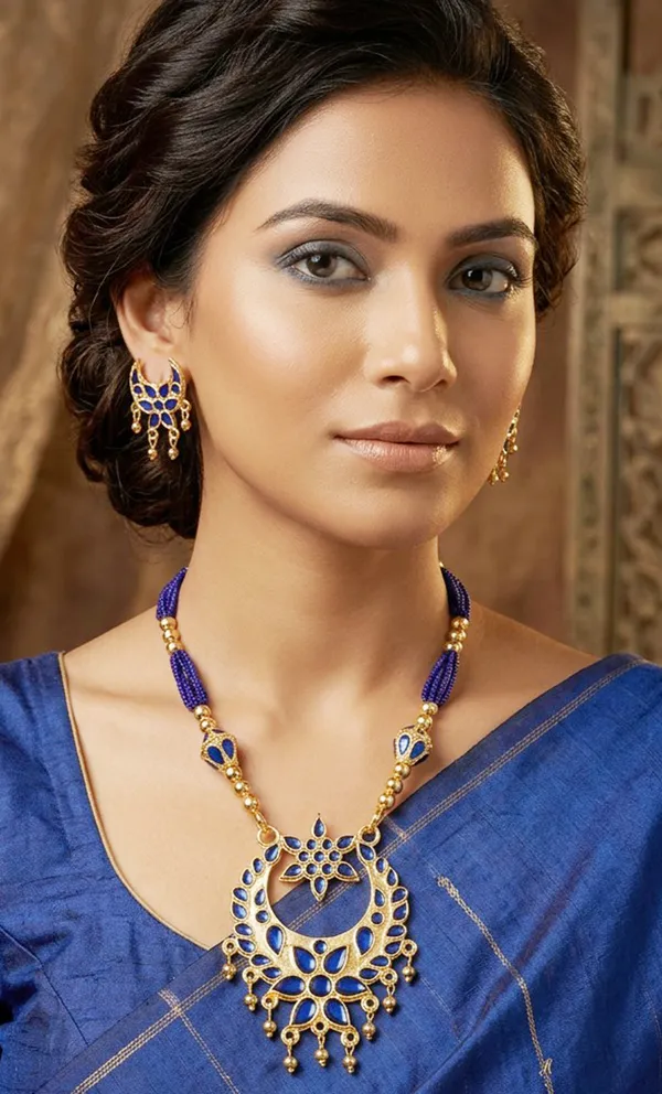 BG_GOLD_Assamese_Traditional_Copper_Based_Blue_Jun_Monimala_Tassel_Jewellery_Set