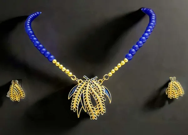 Assamese_Traditional_Copper_Based_Blue_Kopou_Ful_Moni_Tassel_Jewellery_Set