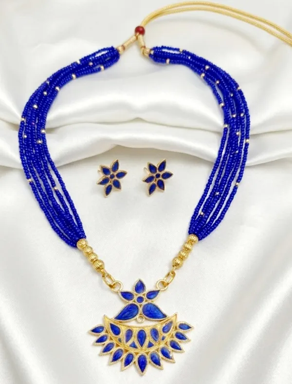 BG_GOLD_Assamese_Traditional_Copper_Based_Blue__Flower_Set_With__Tassel_Jewellery_Set