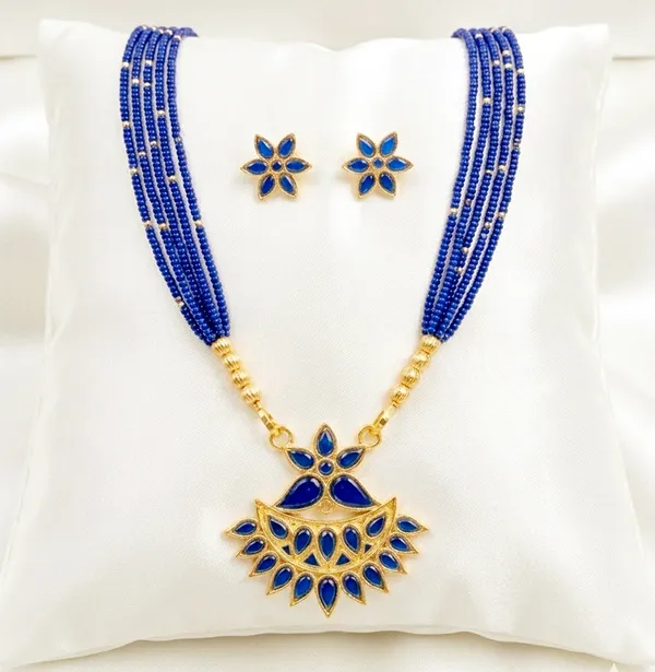 BG_GOLD_Assamese_Traditional_Copper_Based_Blue__Flower_Set_With__Tassel_Jewellery_Set