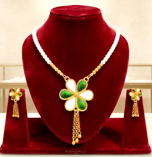 BG_GOLD_Assamese_Traditional_Copper_Based_Green-White__Ful_Chain_Moni_Tassel__Jewellery_Set