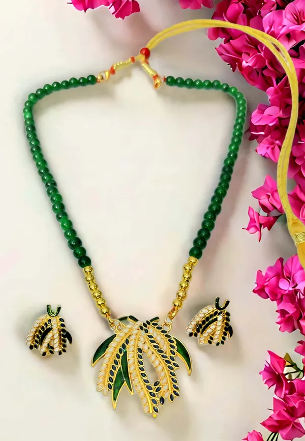 Assamese_Traditional_Copper_Based_Green_White_Kopou_Phool_Mini_Tassel_Jewellery_Set