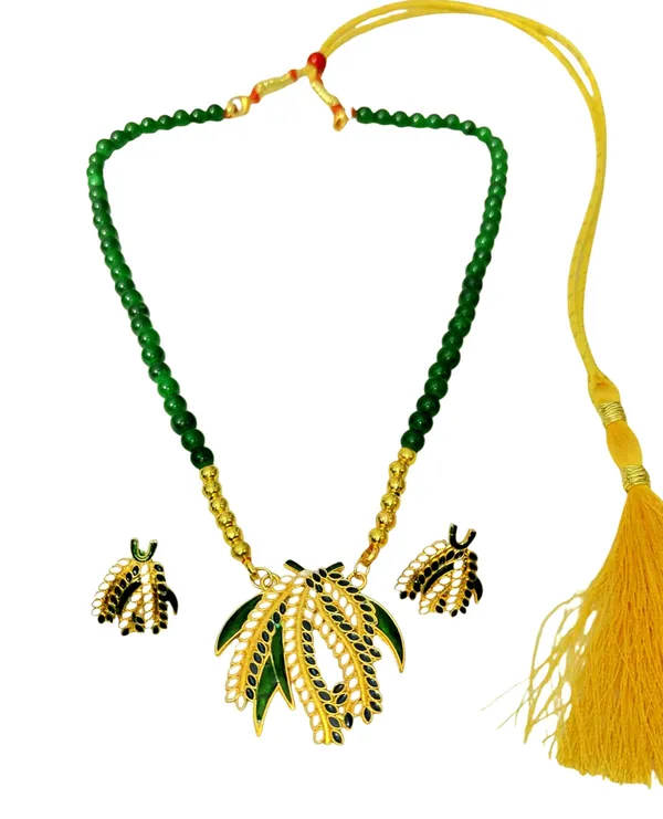 Assamese_Traditional_Copper_Based_Green_White_Kopou_Phool_Mini_Tassel_Jewellery_Set