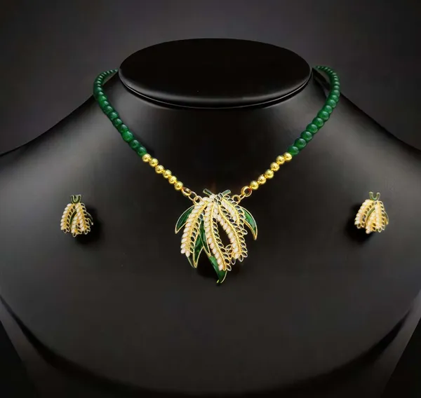 Assamese_Traditional_Copper_Based_Green_White_Kopou_Phool_Mini_Tassel_Jewellery_Set