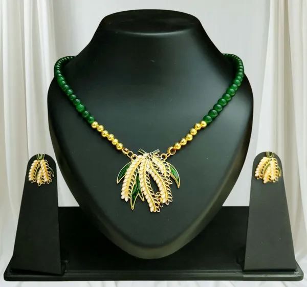 Assamese_Traditional_Copper_Based_Green_White_Kopou_Phool_Mini_Tassel_Jewellery_Set
