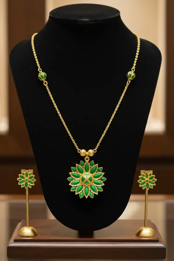 BG_GOLD_Assamese_Traditional_Copper_Based_Green__Ful_Ball_Chain_Jewellery_SET
