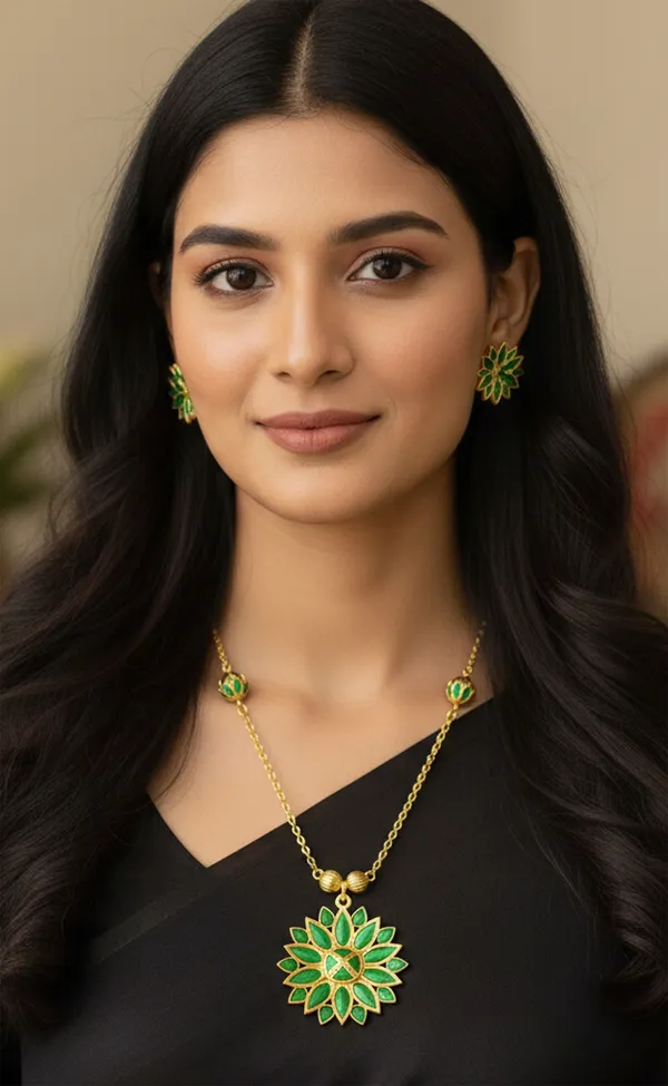 BG_GOLD_Assamese_Traditional_Copper_Based_Green__Ful_Ball_Chain_Jewellery_SET