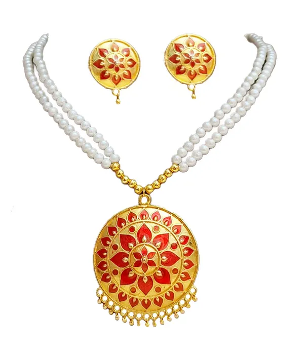 Assamese_Traditional_Copper_Based_Japi_White_Moti_Tassel_Jewellery_Set