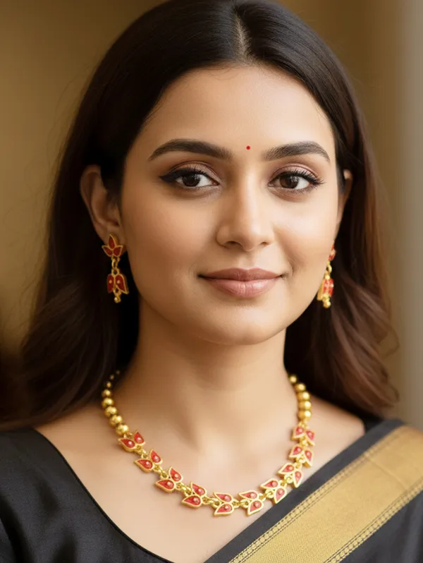 Assamese_Traditional_Copper_Based_Red_Leaf_Design_With_Golden_Ball_Golpata_Jewellery_Set