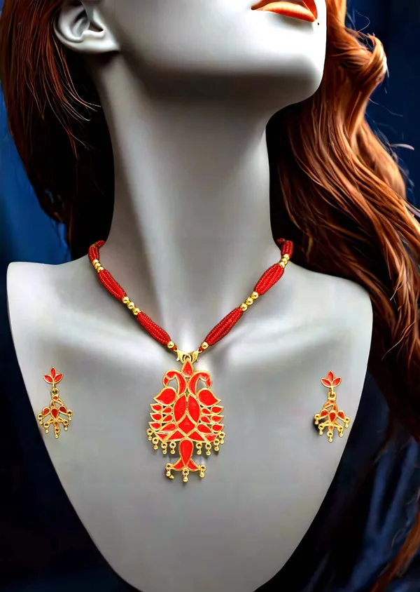 Assamese_Traditional_Copper_Based_Peacock_With_Tassel_Jewellery_Set