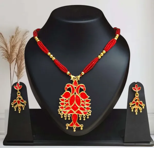 Assamese_Traditional_Copper_Based_Peacock_With_Tassel_Jewellery_Set