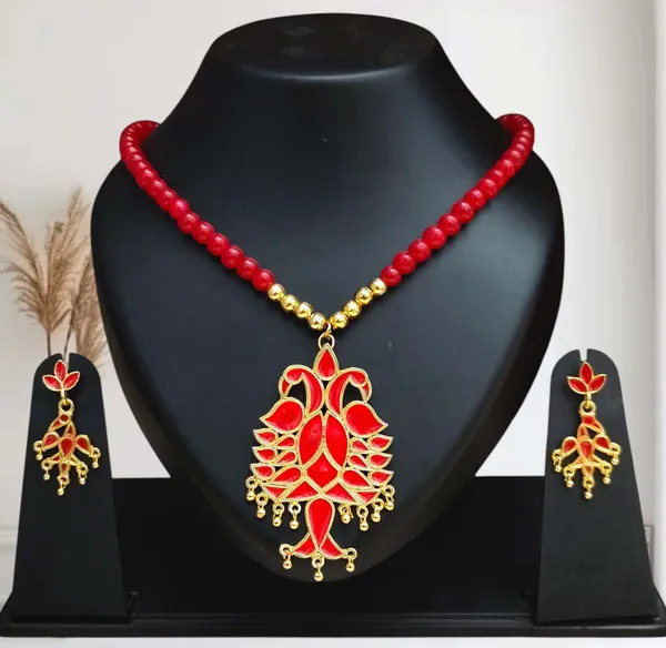 Assamese_Traditional_Copper_Based_Peacock_Mini_Tassel_Jewellery_Set