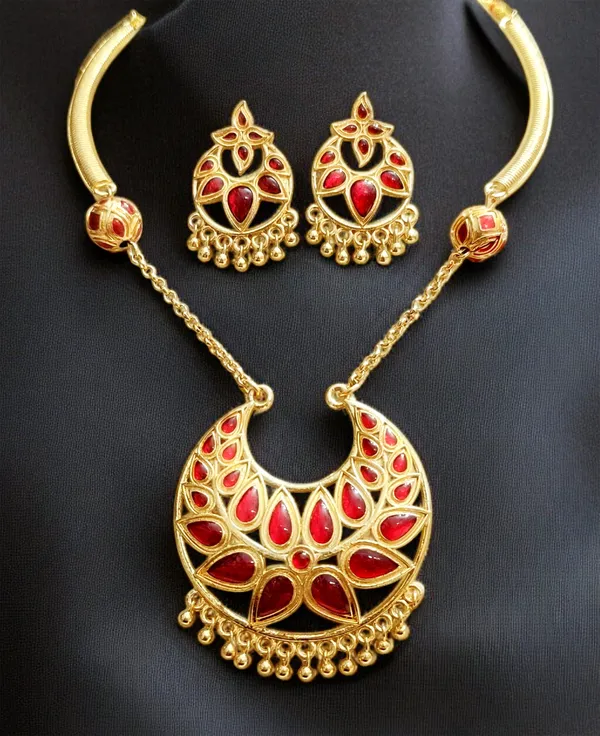 Assamese_Traditional_Copper_Based_Red_Ball_With_Chain_Jun_Jewellery_Set
