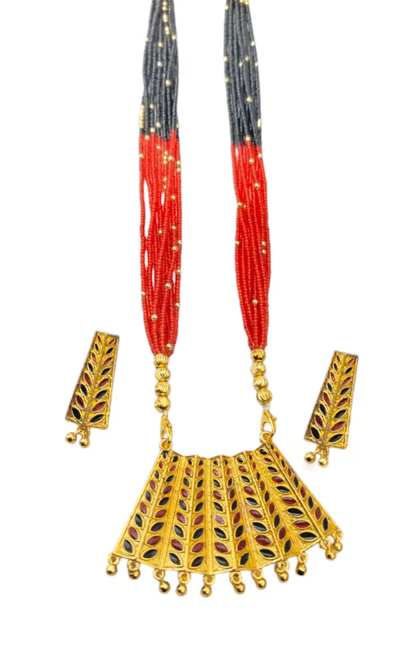 Assamese_Traditional_Copper_Based_Red_Black_Dhansura_Jewellery_Set