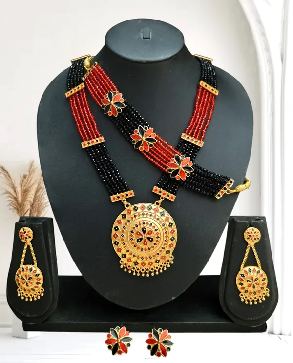 Assamese_Traditional_Copper_Based_Red_Black_Japi_Combo_Jewellery_Set