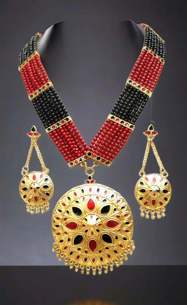 Assamese_Traditional_Copper_Based_Red_Black_Japi_Moti_Tassel_Jewellery_Set