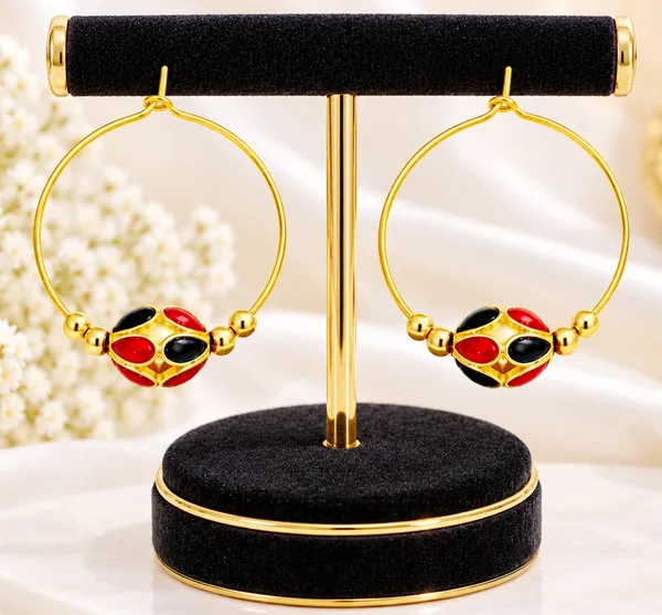 BG_GOLD_Assamese_Traditional_Copper_Based_Red_Black_Monimala_Hoop_Earring_Set