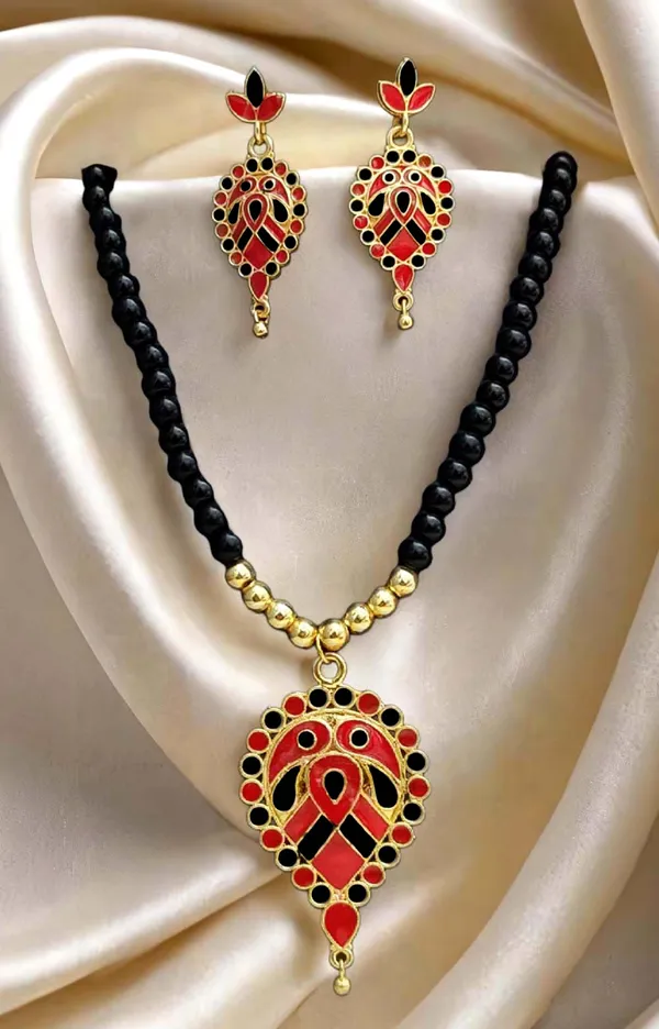 Assamese_Traditional_Copper_Based_Red_Black_Dugdugi_Moni_Tassel_Jewellery_Set