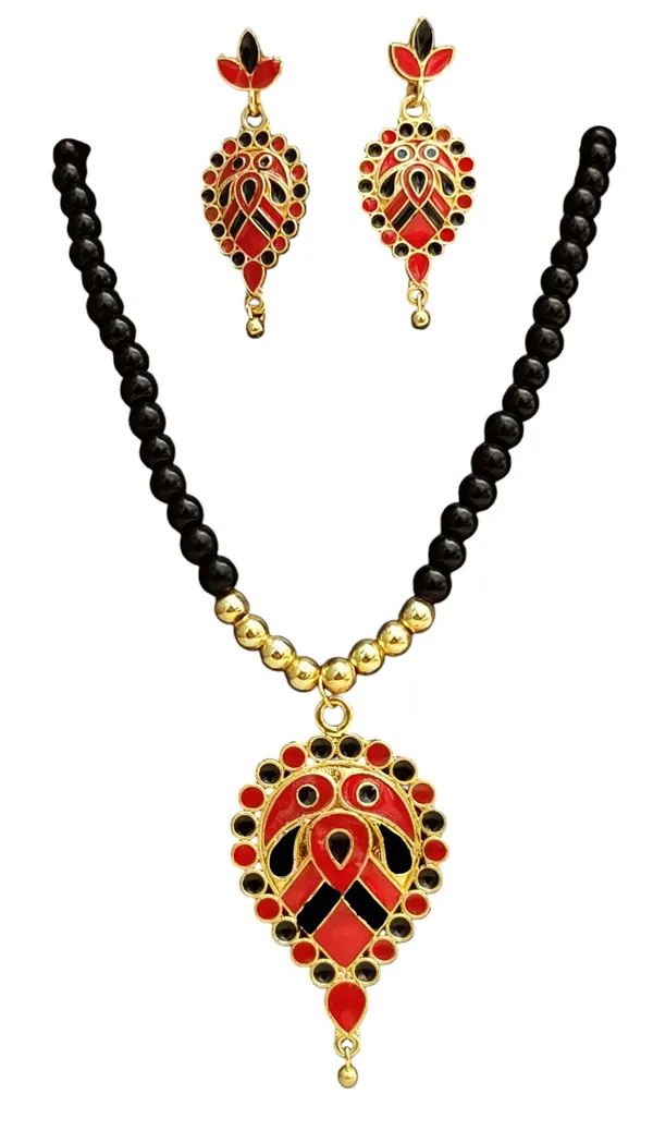 Assamese_Traditional_Copper_Based_Red_Black_Dugdugi_Moni_Tassel_Jewellery_Set