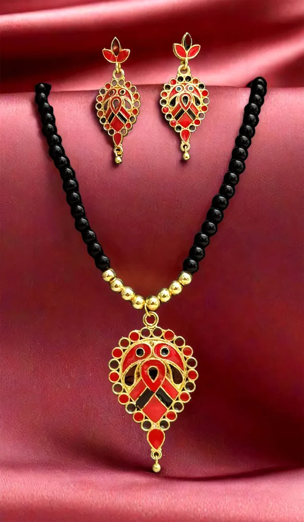 Assamese_Traditional_Copper_Based_Red_Black_Dugdugi_Moni_Tassel_Jewellery_Set