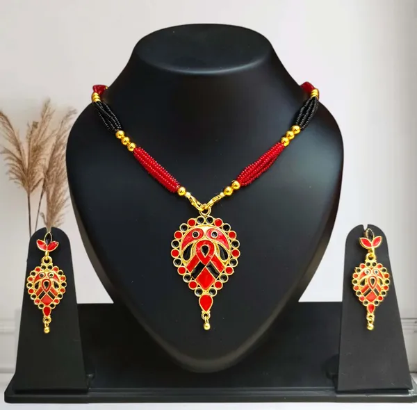 Assamese_Traditional_Copper_Based_Red_Black_Dugdugi_Tassel_Jewellery_Set