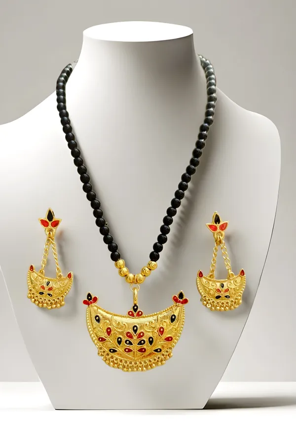 Assamese_Traditional_Copper_Based_Red_Black_Junbiri_Moni_Tassel_Jewellery_Set